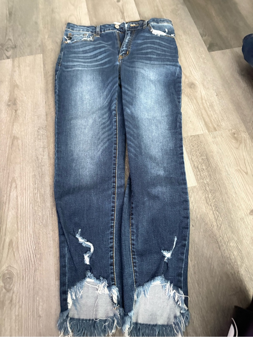 KanCan Dark Blue Distressed Straight-Leg Jeans